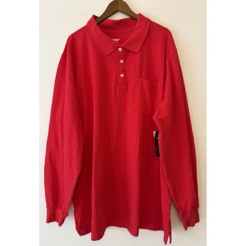 King Size Polo Shirt Mens 3XL TALL Red Long Sleeve NWT 100% Cotton Single Pocket